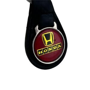 Honda Black Leather Keychain White/Red Logo Badge Vintage 1990's